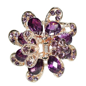 Haargreifer Blume Haarkneifer Haarklammer Metall & Strass lila violett gold 5143